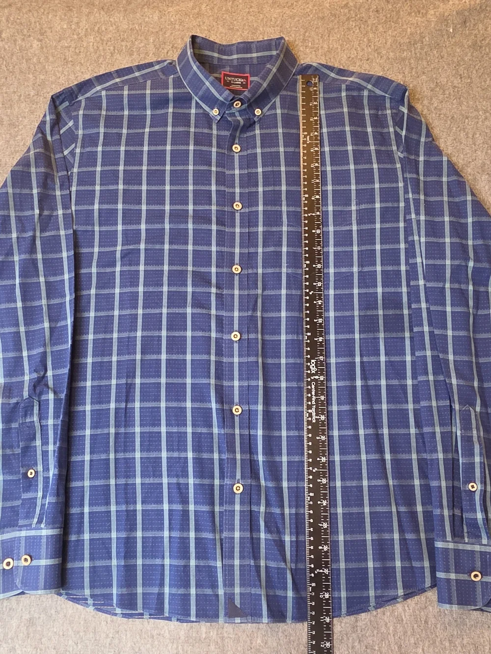 Untuckit Men's Blue Plaid Button-Down Shirt XL Preppy Travel Business Casual
